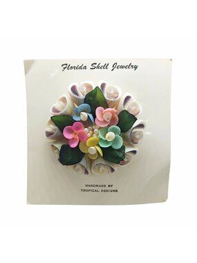 Vtg Florida Shell Jewelry Brooch by Tropical Designs Handmade Floral Bouquet NEW